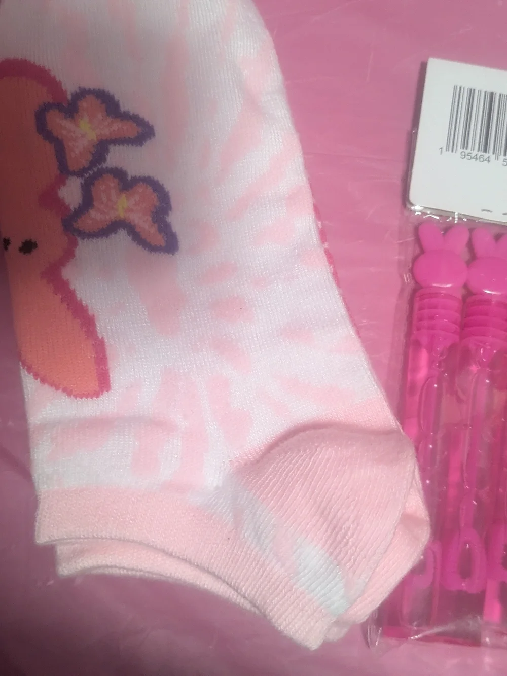 Cute Pink Bunny Socks & Mini Bubble Tubes Set - Pink & Yellow WFree Peep Trinket